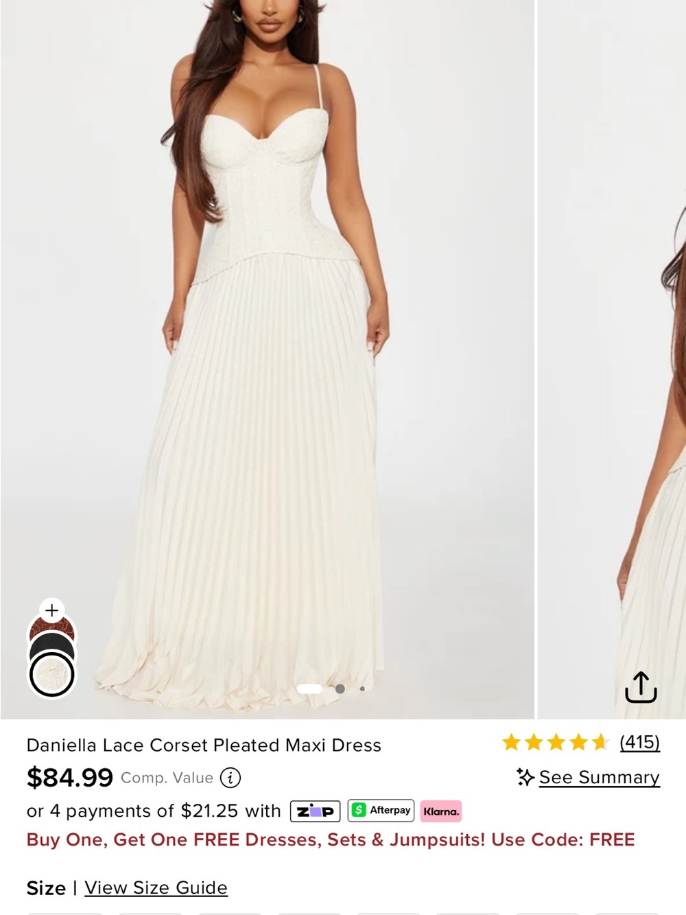 Fashion Nova Ivory Lace Corset Pleated Maxi Dress